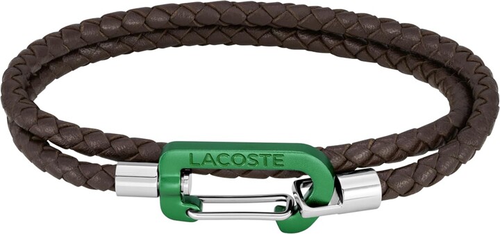 Lacoste Matt Men's Double Wrap Braided Leather Cord Jewelry Bracelet