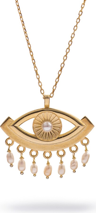 Ebru Jewelry Gold / White Cleopatra’s Mystic Pearl Eye Gold Necklace - Gold