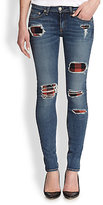 Thumbnail for your product : Rag and Bone 3856 rag & bone/JEAN The Skinny Plaid-Insert Distressed Jeans