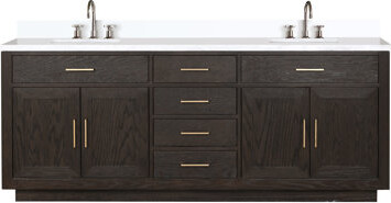 Lexora Abbey 84 in W x 22 in D Oak Double Bath Vanity and Chrome Faucet Set
