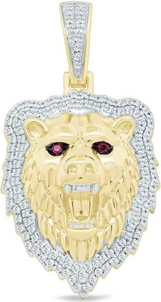Zales 1/3 CT. T.w. Diamond and Lab-Created Ruby Growling Bear Necklace Charm in 10K Gold