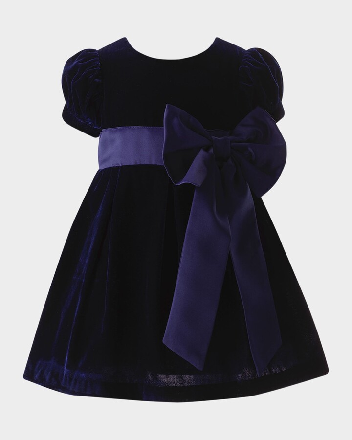 Girl's Crushed Velvet Bow Dress, Size 6M-24M