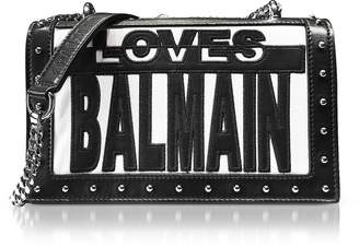 Balmain Loves Black/White Patchwork Smooth Leather Flap Bag