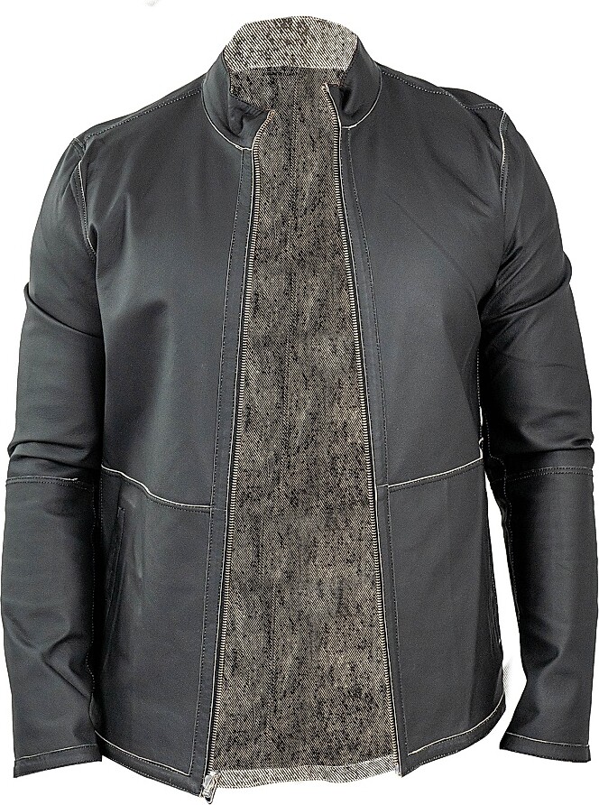 Maceoo Men's Leather Reverse Jacket - Grey - Size Medium