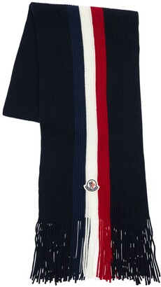 Moncler Stripe Wool Knit Scarf W/ Logo
