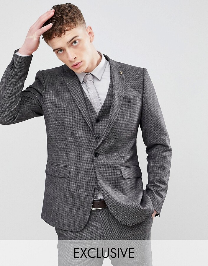 Farah Smart Farah skinny houndstooth suit jacket in gray Exclusive at ...