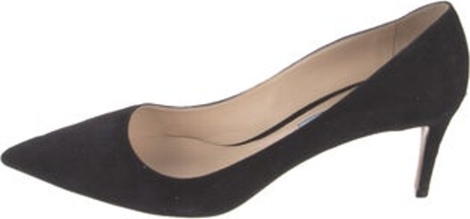 Prada Suede Pumps Black Leather Trim Pointed-Toes Includes Box & Dust Bag Designer