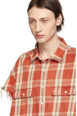 R 13 Red Plaid Oversized Cut-Off Shirt