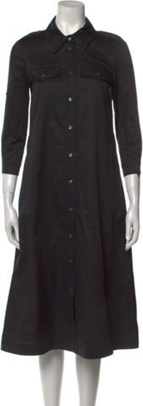 Rani Arabella Shirtdress Black Three-Quarter Sleeve with Collar Button Closure at Front