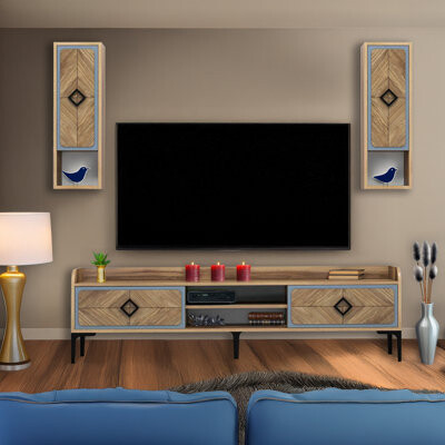 Hokku Designs 2 Pieces Patterned Unique Entertainment Center For Tvs Up To 78''