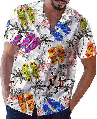 Generic 2024 Men's Spring Summer Top Hawaii Printed Turndown Collar Top  Casual Loose Short-Sleeved Stylish Button Shirts Blouse Men Turtleneck Long  Sleeve (Green - ShopStyle