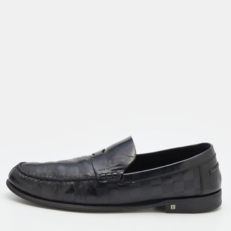 Louis Vuitton Black Damier Embossed Santiago Loafers Size 41.5 Louis  Vuitton