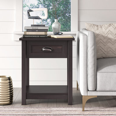 Click Décor ClickDecor Bailey Nightstand with 1 Drawer and Display Shelf, Black