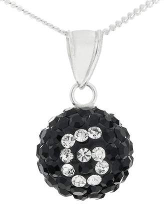 Ornami Sterling Silver Black Crystal Ball Pendant with Initial G on 18 Inch Curb Chain