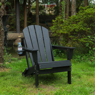 Highland Dunes HDPE Folding Adirondack Chair With Dual Cup Holder - Composite Adirondack Chair With Wood Texture