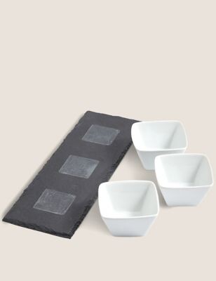 M's Set of 3 Tapas Bowls with Slate Platter