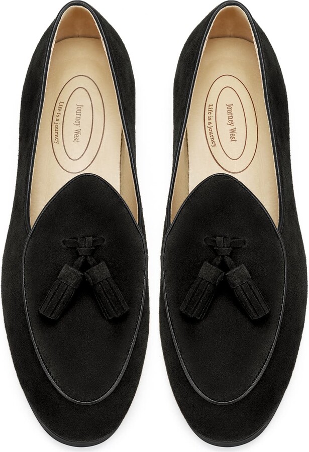 Journey West Men's Tassel Slip-on Loafer Belgian Suede Loafers