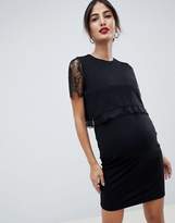 Thumbnail for your product : ASOS Maternity Nursing DESIGN Maternity nursing double layer bodycon dress with lace trim