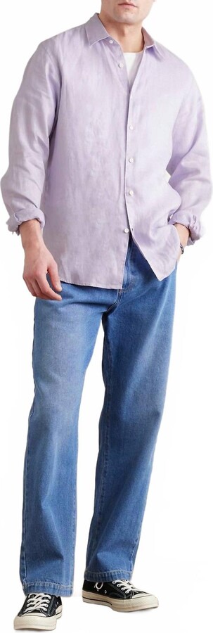 Theory Irving Linen Button Down Shirt In Evening Haze