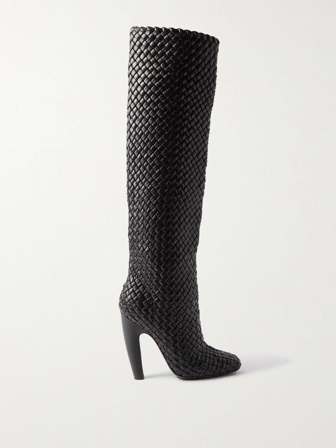 Bottega Veneta Mini Lido Intrecciato Leather Knee Boots - Black