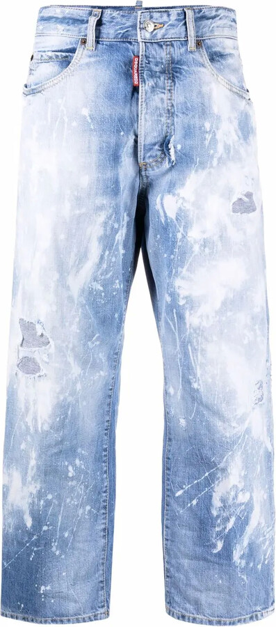DSQUARED2 Distressed Paint-Splattered Wide-Leg Jeans - ShopStyle