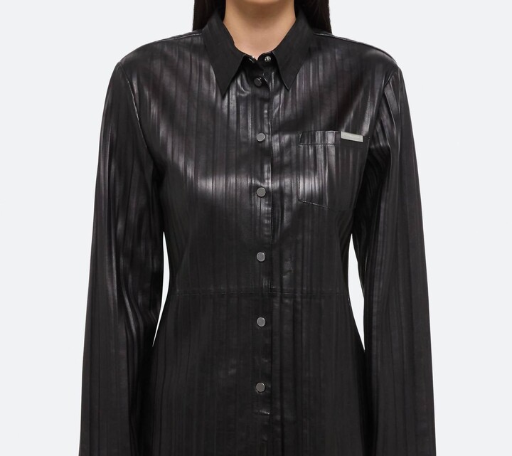 Helmut Lang Pleated Leather Classic Shirt In Black