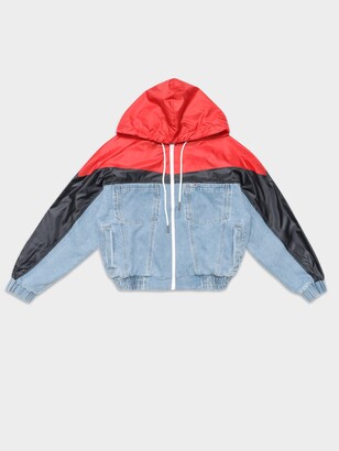 Tommy Hilfiger Cropped Hoodie Denim Jacket in Red & Blue