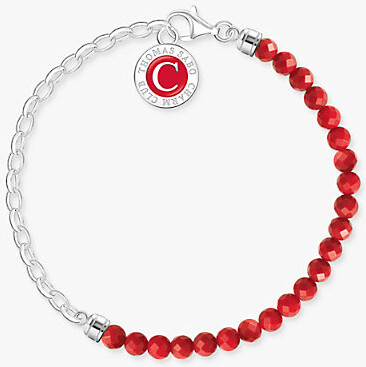 Thomas Sabo Womens Simulated Coral Charm Club 925 Sterling-Silver and Enamel Link Bracelet M/L