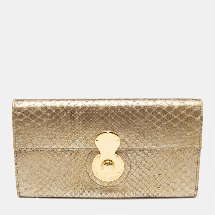 Ralph Lauren Metallic Gold Python Leather Ricky Continental Wallet ...