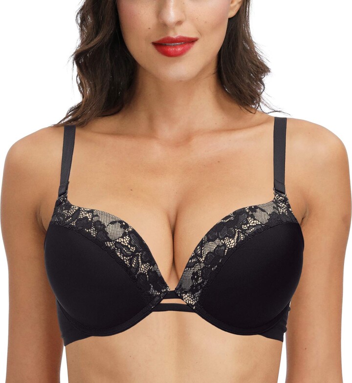 Plusexy Padded Push Up Bra Lift Underwire Support Plunge T Shirt Brassiere  for Women Add One Cup - black - 42A - ShopStyle