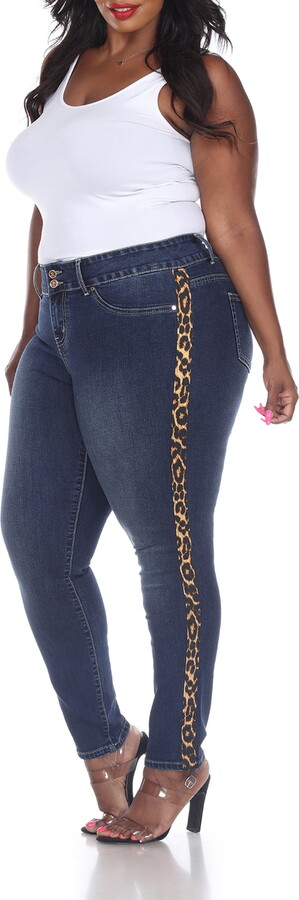 White Mark Fashion White Mark Women’s Plus Size Super Stretch Denim with Cheetah Pannel