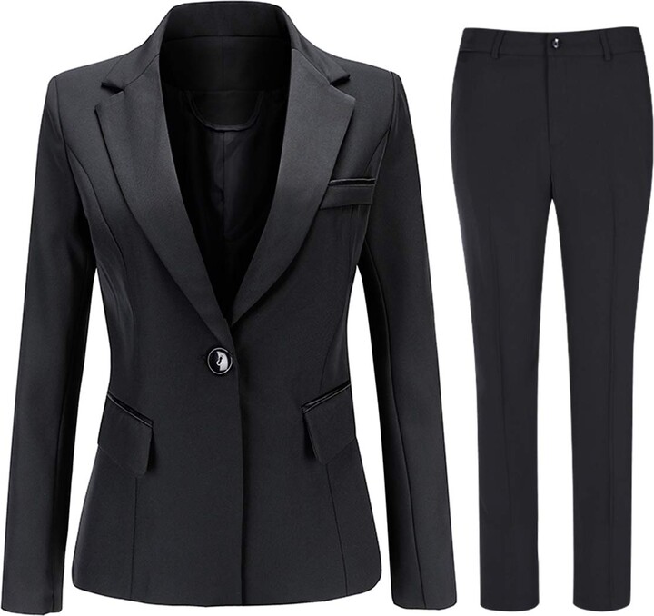 YYNUDA Women's 2 Piece Suit Work Office Blazer Trouser Formal Jacket ...