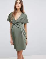 Thumbnail for your product : ASOS Maternity V Neck Column Mini Dress With Eyelet And Tie
