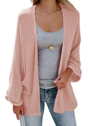WO-STAR Womens Loose Open Front Long Sleeve Solid Color Knit Cardigans L