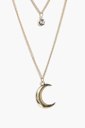boohoo Ava Diamante & Moon Layered Necklace