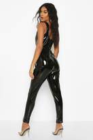 Thumbnail for your product : boohoo Vinyl Seamed Skinny Catsuit