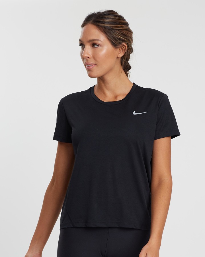 Nike Women's Black Short Sleeve T-Shirts - Miler Short Sleeve Running Top -  Size XS at The Iconic - ShopStyle