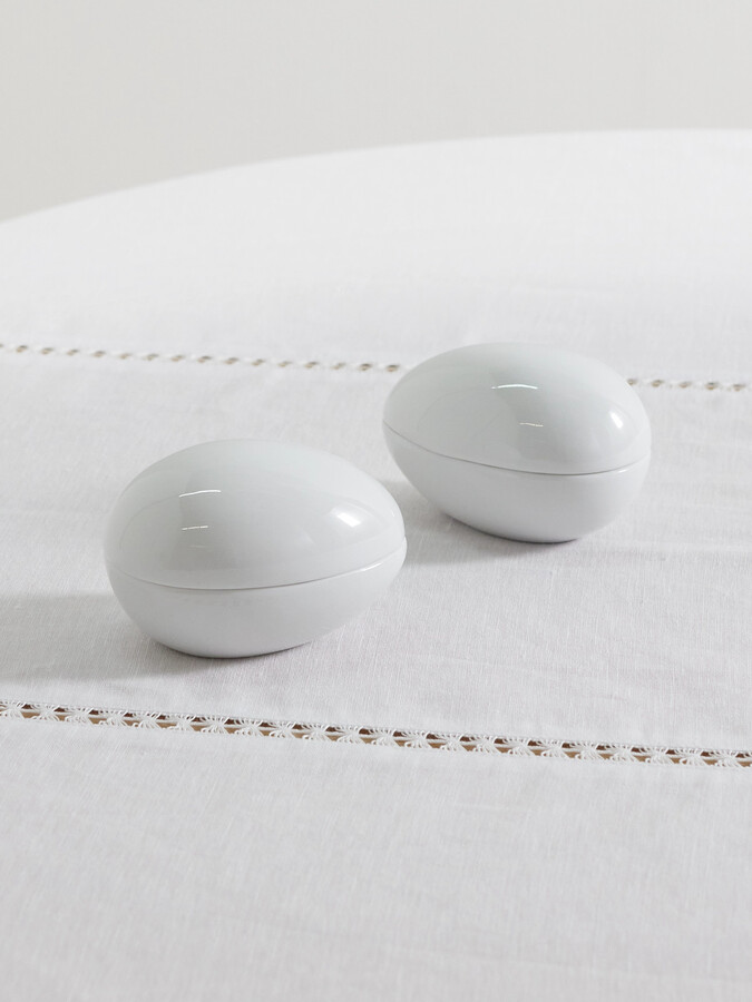 Gohar World - Egg Set Of Two Porcelain Trinket Dishes - White