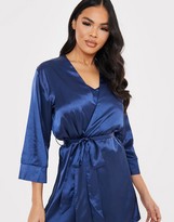 Thumbnail for your product : In The Style x Lorna Luxe satin contrast trim robe with belt in navy