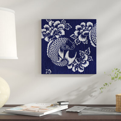 East Urban Home 'Indigo Carp Katagami I' Graphic Art Print on Wrapped Canvas