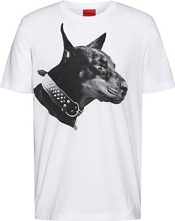 HUGO BOSS Cotton-jersey T-shirt with dog artwork - ShopStyle