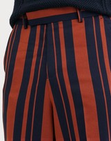 Thumbnail for your product : ASOS DESIGN high waisted wide leg smart trousers in navy and orange stripe