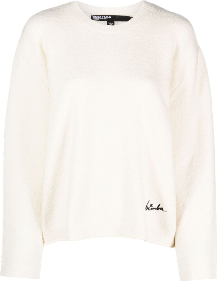 Bimba y Lola Logo-Embroidered Raw-Cut Jumper ShopStyle Crewneck