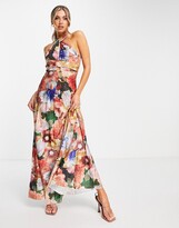 Thumbnail for your product : ASOS DESIGN halter cross waist pleated maxi dress in bright floral print