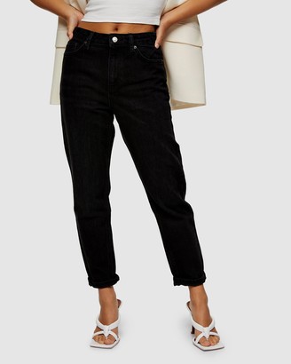 TOPSHOP Petite - Women's Black High-Waisted - Mom Tapered Jeans - Size W25/L28  at The Iconic - ShopStyle