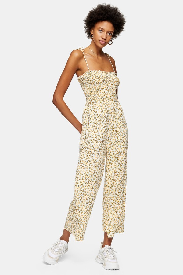 Topshop Yellow Strappy Floral Print Jumpsuit - ShopStyle
