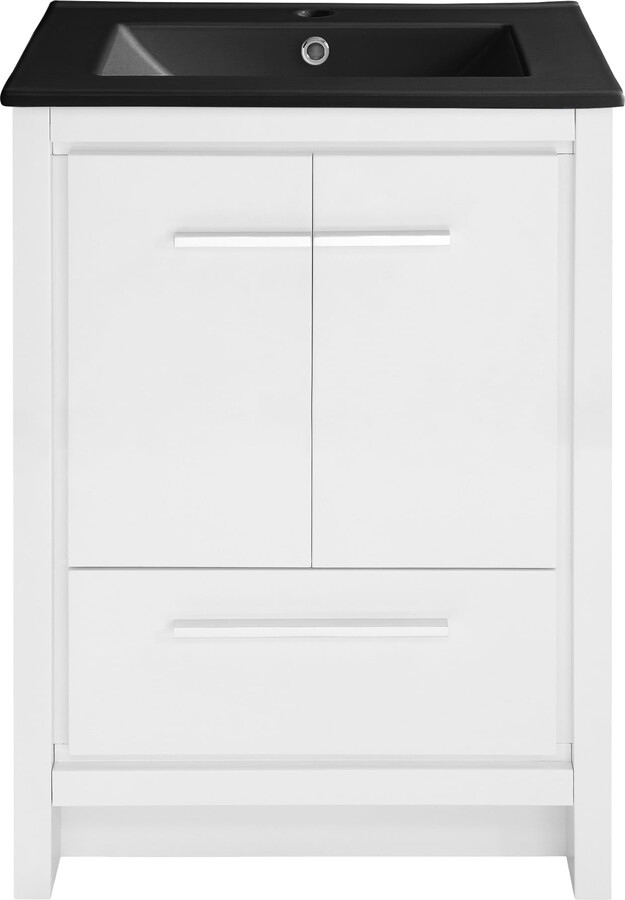 Virage 24 in. White Bathroom Vanity With Black Ceramic Sink Top