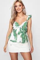 Thumbnail for your product : boohoo Plus Palm Print Tie Front Top