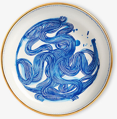 L'OBJET White Blue and Gold Ruan Hoffmann Collection Medium Bowl 25cm M