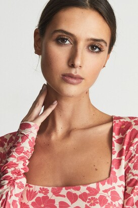 Reiss Pink Print Jemima Printed Ruched Jersey Top